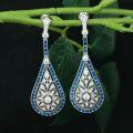 wholesale Metal Material: 925 Silver Gold Plated High Carbon Diamond Royal Blue Teardrop Shape Antique Pipa Event Party Versatile Women's Earrings-0-3