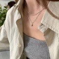 wholesale 925 Sterling Silver Minimalist Double Layer Necklace for Women, Snake Chain with Small Drop Pendant, Olive Rice Bead Collarbone Necklace-0-3