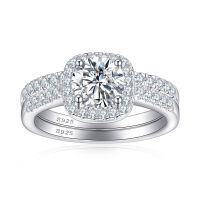 wholesale S925 Sterling Silver Wedding Rings Set Fashion Women's Zircon Combination Stackable Rings Foreign Trade Jewelry-Platinum Ring Set US Size 5#