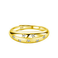 S925 Sterling Silver Moissanite Eternity Ring for Women-Starry Night Ring (Gold)  Adjustable Opening