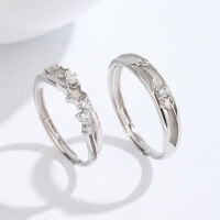 wholesale 925 Sterling Silver Starry Night Glow Couple Rings for Men and Women, Fashion Versatile Zirconia Band Ring, Matching Moon Rings for DeWu and Ins-Women's Adjustable opening