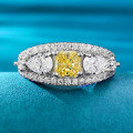 wholesale S925 silver live-streaming style ring with ice-flower cut high-carbon diamond, 5*5 yellow diamond, light luxury ins-style ring band, available for dropshipping-0-0