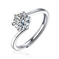 wholesale S925 Silver Moissanite Precious Women's Ring Creative Trendy Six-Prong Setting Adjustable Open Band Source Wholesale-0-4