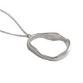 wholesale S925 Sterling Silver XA323 Korean High-End Silver Chain Necklace with Irregular Wave Pattern Geometric Ellipse Design for Women-0-4