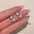 wholesale S925 Sterling Silver Blue Star Pearl Earrings, Light Luxury, Sweet, Niche Design, High-End Fashion Earrings for Women-0-1