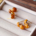 wholesale S925 Sterling Silver Simple Natural Chinese Style Antique Beeswax Yellow Amber Bead Earrings-0-3