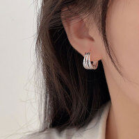 wholesale S925 Sterling Silver Minimalist Twisted Hoop Earrings for Women, Xiaohongshu Viral Elegant and Versatile Stud Earrings-Sterling silver