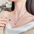 wholesale S925 Sterling Silver Double-layer Round Pendant Letter Necklace Minimalist Stylish Luxury Collarbone Chain-0-1