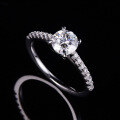 wholesale S925 Sterling Silver 1-carat Moissanite Engagement Ring with Round Moissanite and Diamond Band, Customizable-0-1