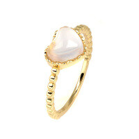 wholesale 925 Sterling Silver Plated with 14K Gold, Sweet Heart-shaped Natural Pink Crystal Ring for Women, Wholesale from Jewelry Manufacturer-Love Rose Quartz Women's Ring Size 15