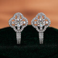 925 Sterling Silver Four-Leaf Clover Earrings with D Color Moissanite, Hip-Hop Style-0-4