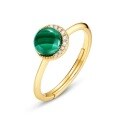 wholesale 925 Silver Gold Plated with Green Malachite Geometric Crescent Moon Ring for Women, Vintage Style with Round Zircon-0-5