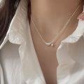 wholesale S925 Sterling Silver Light Luxury Croissant Necklace for Women, Korean Dongdaemun New Style Small Minimalist High-end Collarbone Chain-0-2
