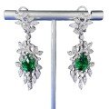 wholesale S925 silver jewelry, 8*12 green zirconia autumn leaf earrings, lightweight luxury niche design earrings for women wholesale-0-4