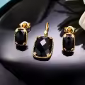 wholesale Metal: 925 Silver Gold Plated Retro Black Onyx Stud Earrings for Women, Fashionable Earrings, Exquisite Gift for Her-0-1