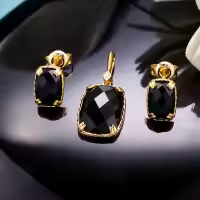 wholesale Metal: 925 Silver Gold Plated Retro Black Onyx Stud Earrings for Women, Fashionable Earrings, Exquisite Gift for Her-Rectangular Black Onyx Earrings 925 Silver