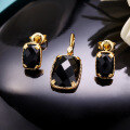 wholesale Metal: 925 Silver Gold Plated Retro Black Onyx Stud Earrings for Women, Fashionable Earrings, Exquisite Gift for Her-0-0