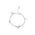 wholesale S925 Silver Korean-style Fashion Women's Double-layer Star Bracelet with Beaded Star Design-0-3