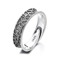 wholesale S925 Sterling Silver Retro Vintage Geometric Irregular Wave Thai Silver Ring Hip Hop Punk Style Index Finger Ring-539J/approx. 3g Adjustable opening