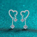 S925 Sterling Silver Moissanite Heart Tassel Earrings-0-4