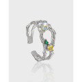 wholesale S925 Sterling Silver 843 Original Niche Design Irregular Hollow-Out Texture Moonstone Colored Gemstone Open Adjustable Ring for Women-0-0