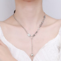 wholesale S925 Sterling Silver Korean-style Side Chain with Interwoven Thick Rope and Full Thick Chain, Featuring a Heart Pendant and Tassel Collarbone Necklace-0-2