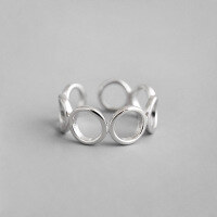 wholesale S925 Sterling Silver JL124 Korean Style Fashion Minimalist Geometric Smooth Circle Open Ring Ins Accessory-White gold Adjustable opening