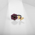 wholesale S925 Silver Natural Amethyst Ring with Butterfly Floral Design, Open Adjustable-0-4