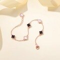 wholesale S925 Sterling Silver Black and White Six-Flower Agate Four-Leaf Clover Bracelet, Fashionable, Light Luxury, Versatile, Niche, High-End Hand Accessory-0-5