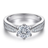 wholesale S925 Sterling Silver Cross-Border Super Sparkling Zircon Crown Six-Prong Women's Ring, European and American Fashion Proposal Engagement Wedding Jewelry-Platinum US size 8#