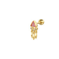 wholesale S925 Sterling Silver Mini Triangle Tassel Zircon Spiral Cartilage Stud Earrings, Creative And Versatile-Single gold-red diamond