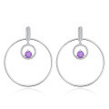 wholesale 925 Sterling Silver Set with Natural Amethyst and Blue Gemstone Exaggerated Large Round Earrings-0-1