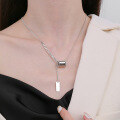 wholesale S925 Sterling Silver Personalized European and American Style English Tube Bead Small Pendant Tassel Minimalist Trendy Collarbone Chain Necklace-0-2