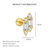 wholesale S925 Sterling Silver Minimalist Irregular Zircon Earrings, French Elegant Ring, And Necklace Set-E5354_White Zirconium_18K Yellow Plated_Single 925 Silver