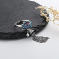 wholesale S925 Sterling Silver Bohemian Ethnic Style Resin Blue Lotus Tassel Bell Ring Elegant and Chic Jewelry-0-1