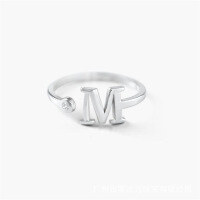 wholesale 925 silver small initial letter inlaid with December birthstone open ring for women-White>Copper