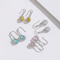 wholesale 925 Sterling Silver Water Drop Ice Flower Cut High Carbon Diamond Stud Earrings, Cross-Border New Fashion Accessories for Women-Pink Diamond Earrings>925 Silver