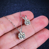 925 Silver Classic Four-Prong Moissanite Necklace, D Color 1 Carat-2-carat necklace (set with moissanite)  925 silver