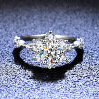 925 Sterling Silver 5ct Moissanite Sunflower Six-Prong Engagement Ring for Women-1 carat (zircon)  19 yards