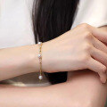 wholesale 18K Gold Northern Lights Freshwater Pearl Starry Sky Bracelet for Women, Ins Style, Perfectly Round, Strong Luster, Double-Layer Chain, Light Luxury Fashion-0-1