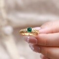 wholesale S925 Silver Plated Vintage Woven Filigree Ring with Lab-Grown Emerald for Light Luxury Style Wholesale-0-2