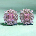 wholesale S925 Sterling Silver with Yellow and Pink Diamonds 7*9mm Emerald Cut Full Diamond Butterfly Earrings-0-2