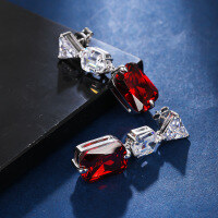 wholesale S925 Sterling Silver Cross-Border Factory Wholesale Elegant Earrings with 5A High-Carbon Diamond Zircon and Ruby/Sapphire Ear Studs-red