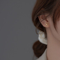 wholesale S925 silver polished surface X-shaped cross stud earrings, simple geometric style, Korean fashion, women's M01087-S925 silver pair gold>925 silver