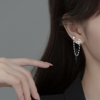 wholesale 925 Sterling Silver Diamond-Studded Butterfly Double Ear Piercing Earrings, Japanese Minimalist Simple Insect Earrings M00383-S925 silver single gold 925 silver