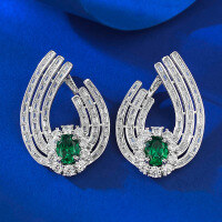 wholesale S925 Silver Fashion Banquet-Style Luxury Set 6*8mm Nano Green Earrings for Women with a High-End Feel-E558 Green Diamond 925 Silver