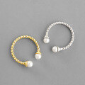 wholesale S925 Sterling Silver JA464 Korean Style INS Minimalist Pearl Twist Open Adjustable Ring for Women-0-0