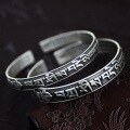 wholesale Fine Silver 999 Six-Syllable Mantra Bracelet for Women, Vintage Antique Tibetan Vajra Dharani Scripture Pure Silver Bangle for Men-0-5