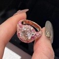 wholesale Rose gold-plated S925 sterling silver gradient pink sapphire diamond high-end custom ring for women, luxurious diamond ring-0-0