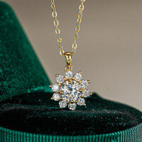 14K Gold Plated 925 Silver Moissanite Sunflower Pendant Necklace-1CT (zircon)  925 silver